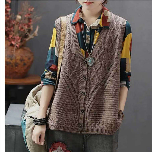 Korean Style Loose V-neck Pullover Vest Sleeveless Waistcoat Knitted Vest Tide