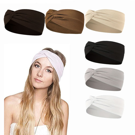 Pure Color And Knotted Hair Band Elastic Wide Hair Band Non-slip Headband, Suitable For Gym Sports Yoga