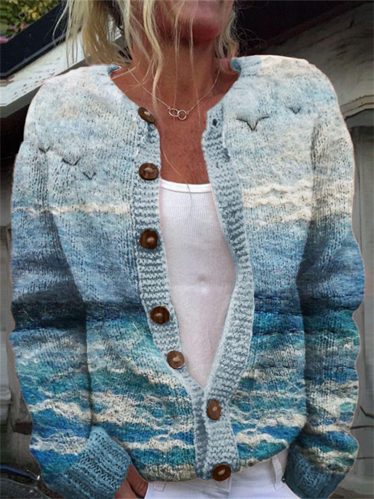 3D Digital Printing Cardigan Knitted Coat Imitation Sweaters Women's Clothing
