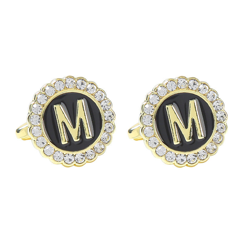 Round Diamond French Cufflinks Men's 26 Letters