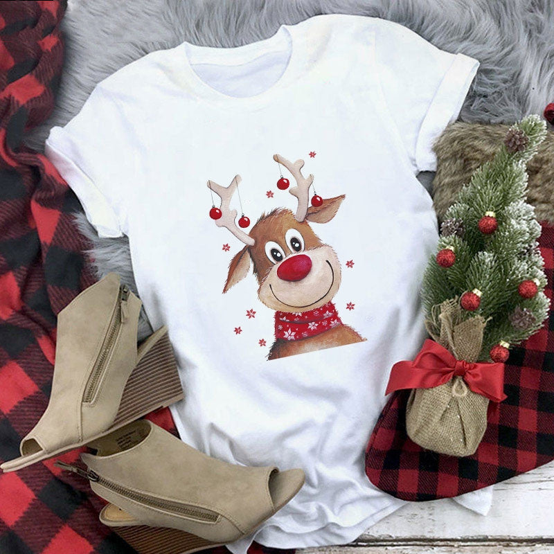 Women's Christmas Movie Print Crew Neck T-shirt