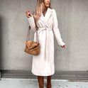Woolen Coat Simple Fashion V-neck Lace Up Long Coat For Women