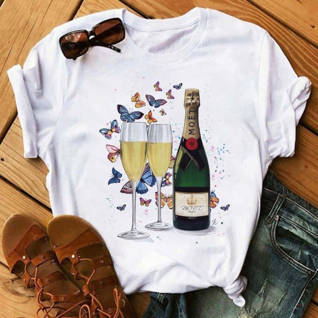 T-shirt Kawaii Rose Gold Wine Glass