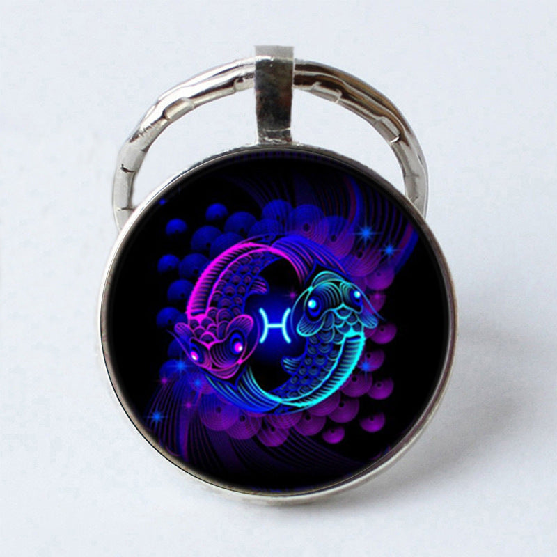 Twelve Constellation 25mm Time Gem Metal Keychain