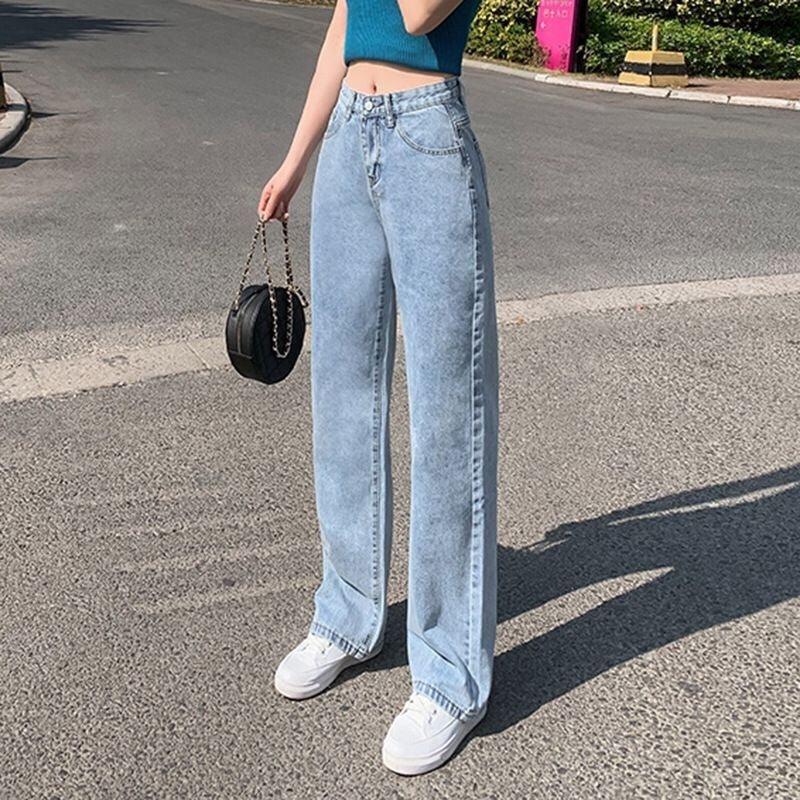 Wide-leg Jeans Women's High Waist Slimming Draping New Autumn Dark Blue Belly Contracting High Loose Straight Mopping Pants