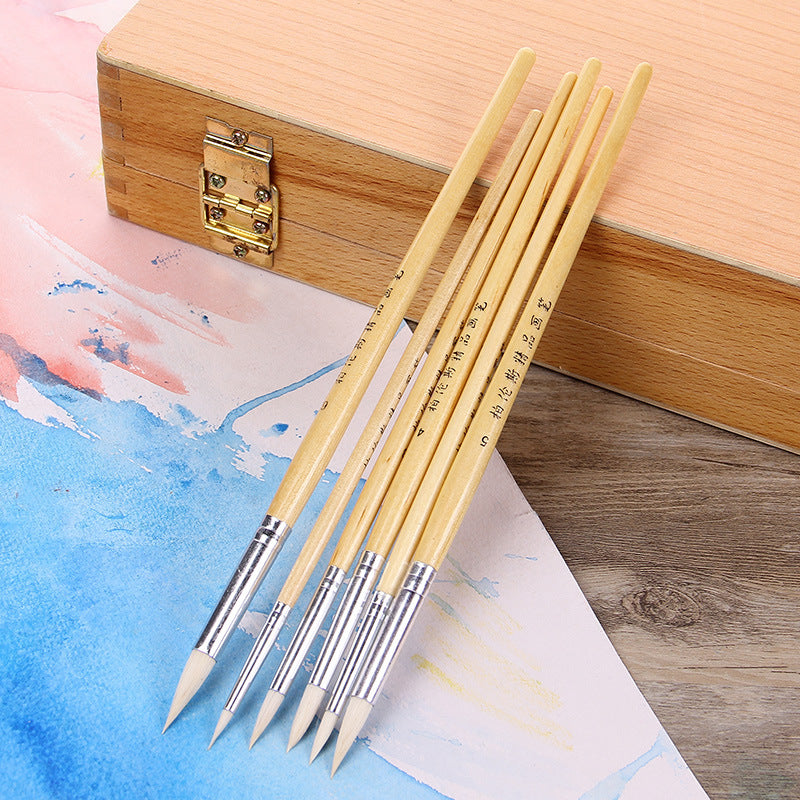 Artistic Wool Pointed Wooden Hook Line Pen Brush Suit