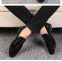 Men's Casual Pointed Toe Black Paillette Fashion Leather Shoes