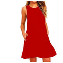 Round Neck Sleeveless Double Pocket Dress