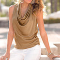 Fashion Casual Women's Blouse Round Neck Sleeveless Chiffon Shirt