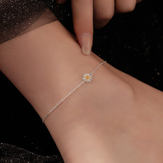 S925 Silver Mori Style Anklet Female Pastoral Style Thin Chain