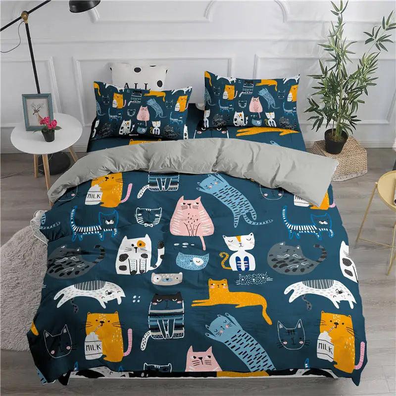 Cartoon Duvet Cover Suit Cute Kitten Pattern