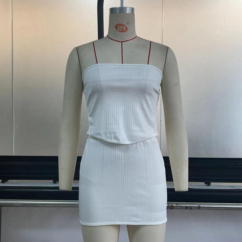 Knitted Irregular Tube Top Package Hip Skirt Outfit