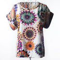 USA SIZE Short-sleeved loose large size top printed chiffon shirt