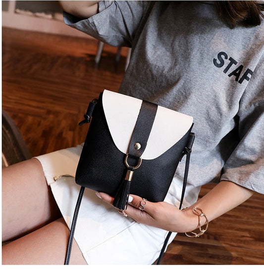 New Korean version of the contrast color female shoulder diagonal package PU soft face ladies bag