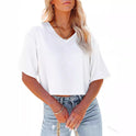 Women's V-neck Short Sleeve Loose T-shirt Short Midriff-baring Top