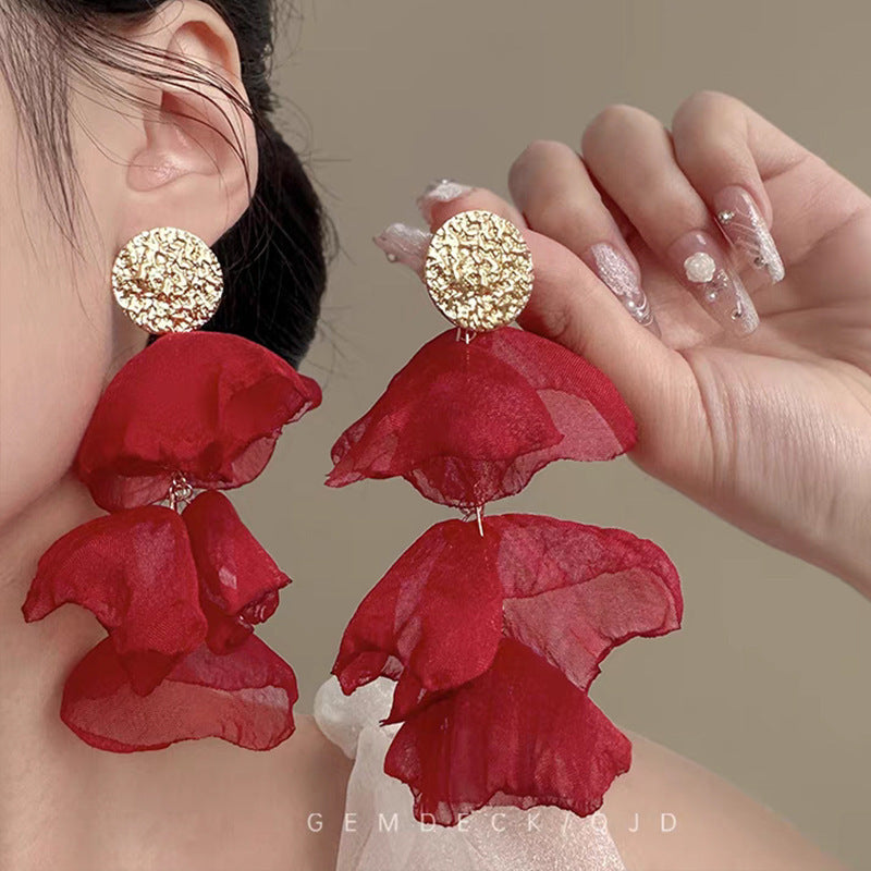 Retro Chiffon Petal Fringed Earrings