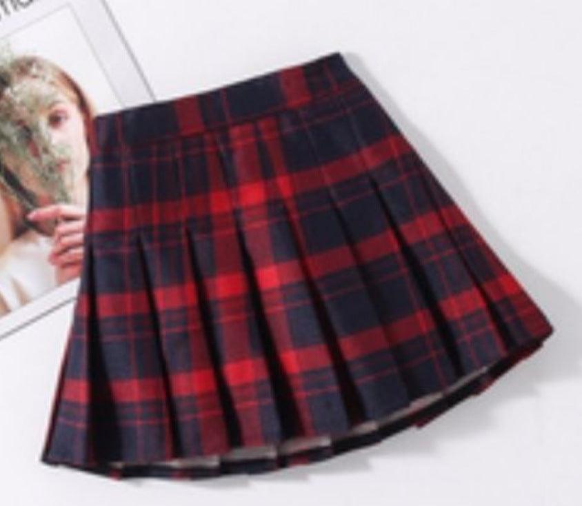 Color Red Plaid Skirt All-match College Style Girls