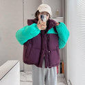Extra Thick Color Contrast Patchwork Short Cotton Jacket Women
