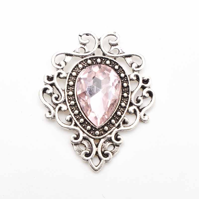 Antique Silver Alloy Flower Plate Water Drop Gem Brooch