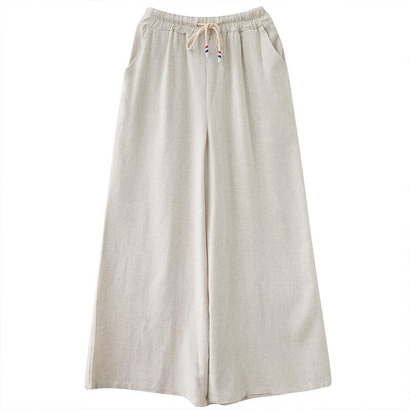 Hemp Rope Elastic Waist Wide leg Trousers