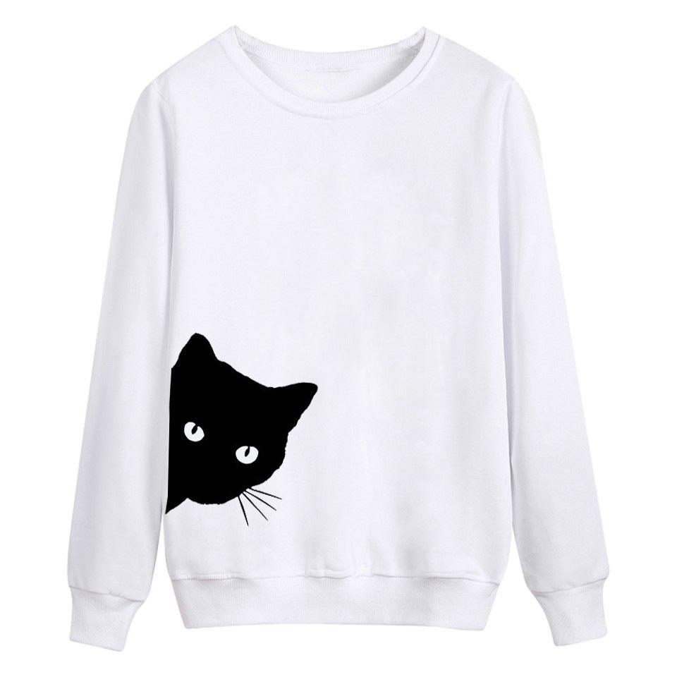 Cat head print loose long-sleeved women's sweater
