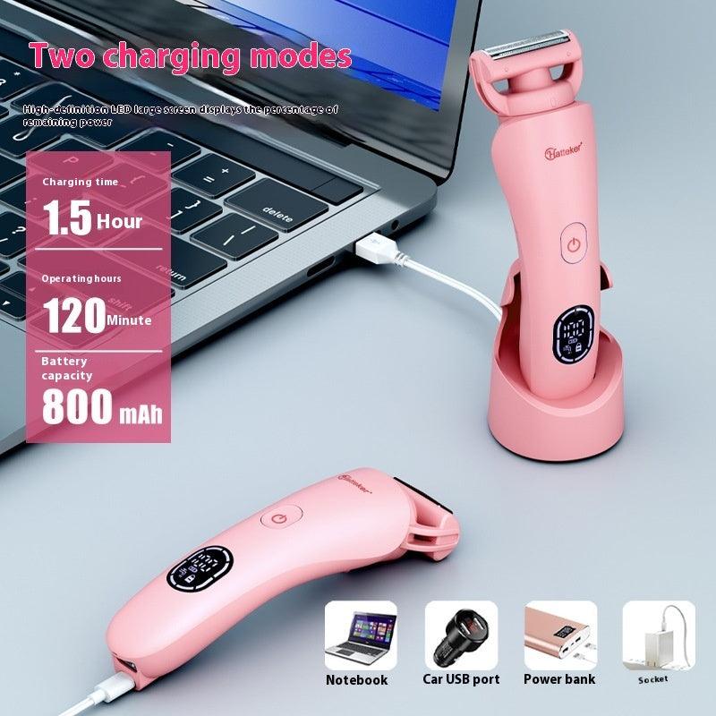 Washed Electric Shaver Smart Digital Display Lipstick Hair Removal Device With Base Rechargeable