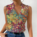 Casual Printed Tops Summer V-neck Sleeveless T-shirt Womens Clothing