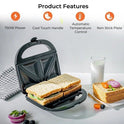 Geepas 750W Toastie Maker 2 Slice Sandwich Toaster Machine Non-Stick Easy Clean