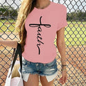 Letter Print Pattern Round Neck Short Sleeve T-shirt