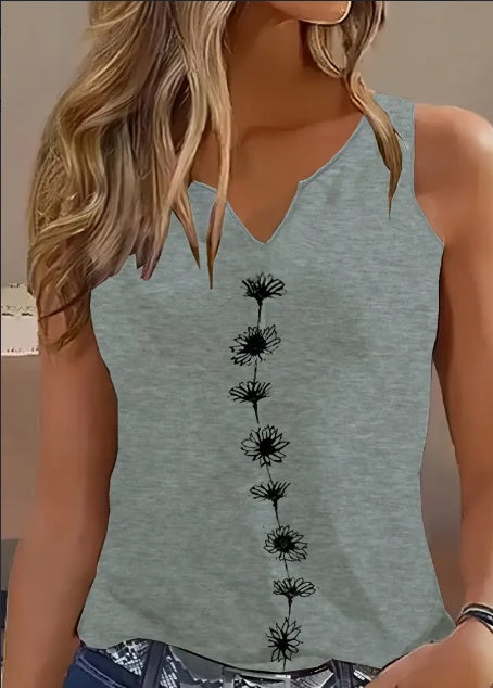 Floral Print Tank Top, Casual Notch Neck Summer Sleeveless Top, Women's Clothing