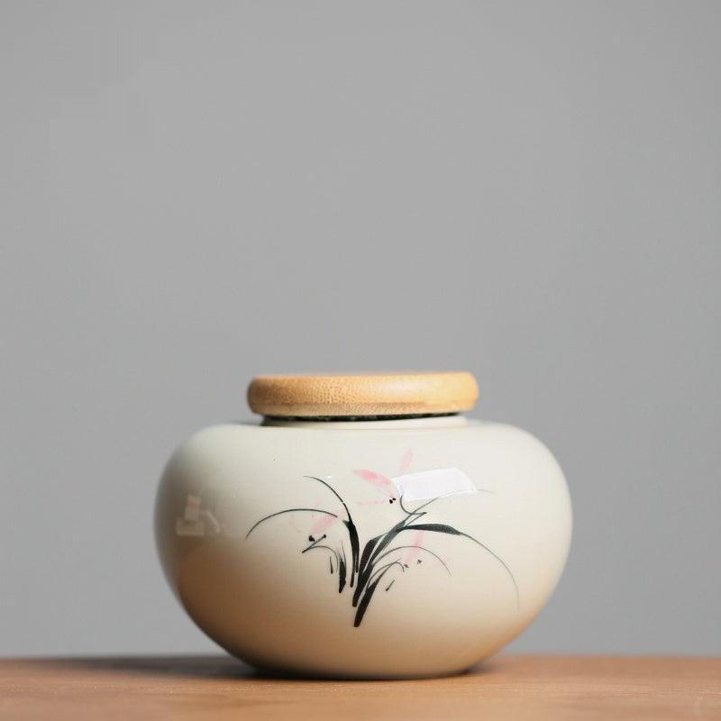 Hand Drawn Tea Jar Household Storage Tank Porcelain Sealed Portable