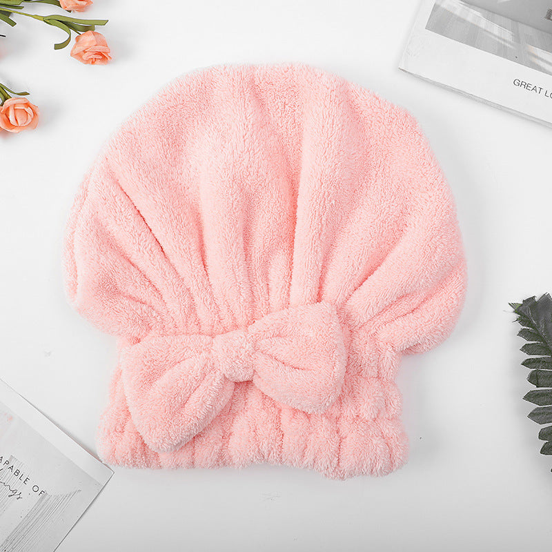 Cute Thick Solid Color Absorbent Dry Hair Cap Women Quick-drying Shower Cap