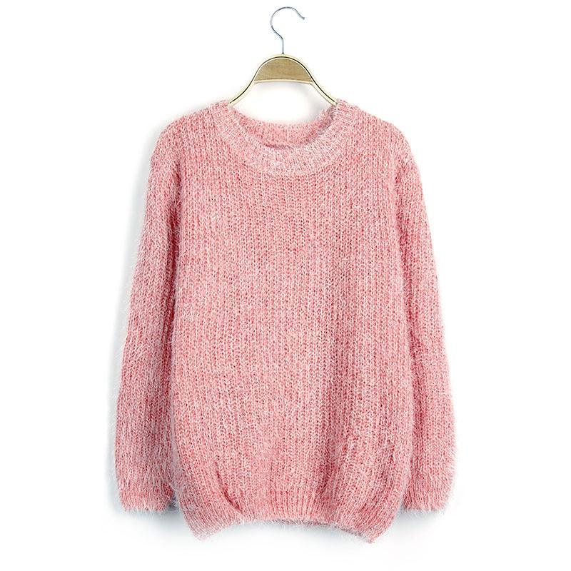 Women's Loose Candy Colored Mohair Pullover Sweater