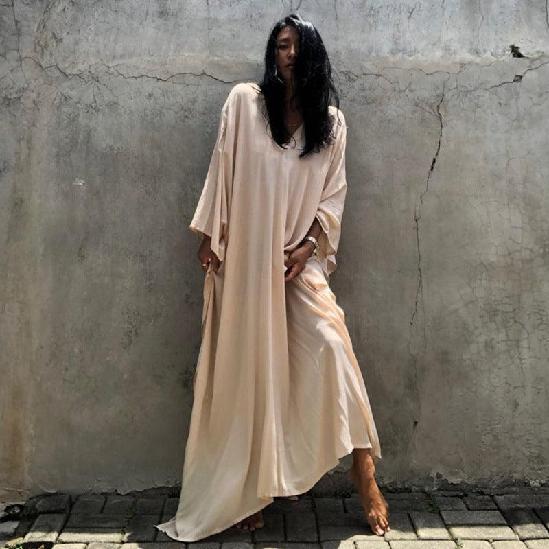 Solid Color Seaside Vacation Dress Loose Overclothes Robe For Women