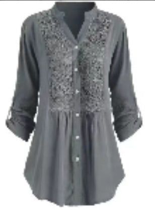 Women's Long Sleeve V-Neck Shirt Plus Size Lace Shirt