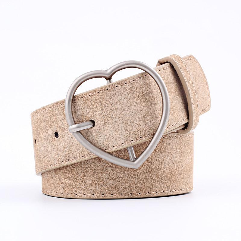 Women's Alloy Peach Heart Japanese Buckle Frosted Leather Wide Belt