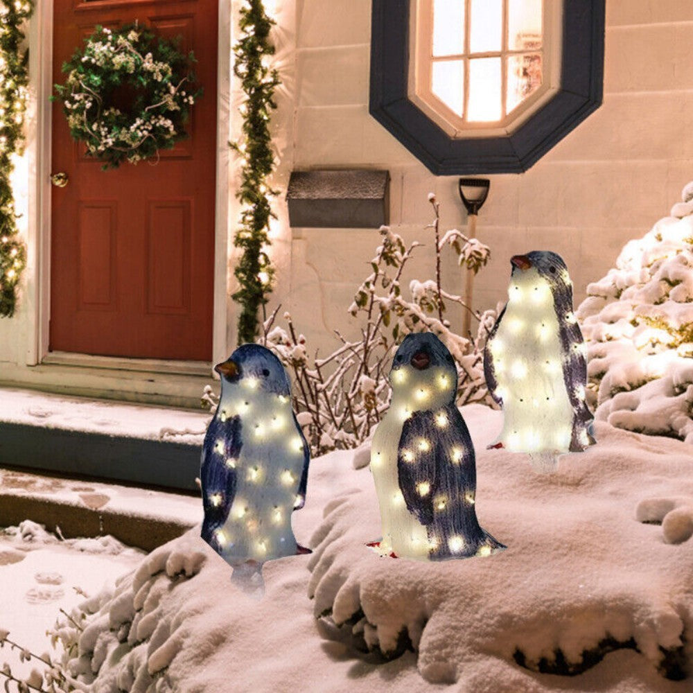 3X Christmas Penguin Acrylic LED Light Up Decoration Indoor Outdoor Figurine