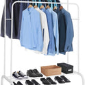 Multifunctional Coat  Clothing Double Rod Hanger With Shelf Freestanding White