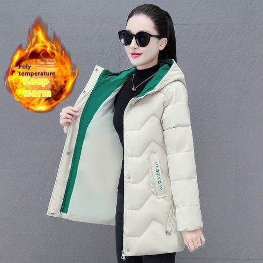 Mid-length Hooded Thickened Thermal Down Cotton-padded Coat