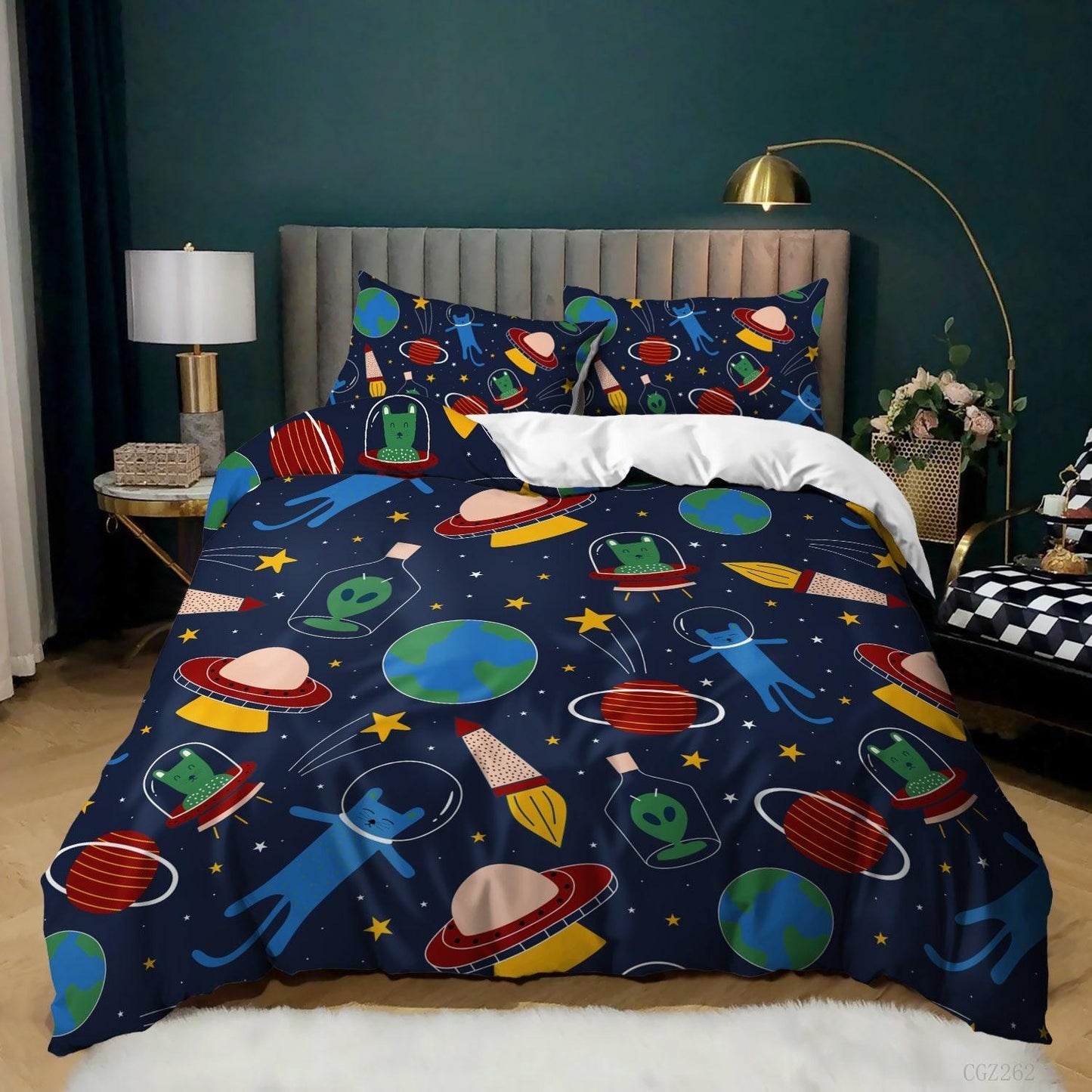 Spaceship Rocket Pattern Down Quilt Cover Suit Digital Printing Bedding For Kids Bedroom