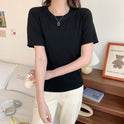 Women's Round Neck Bottoming Shirt Knitted Top T-shirt With Short Sleeves