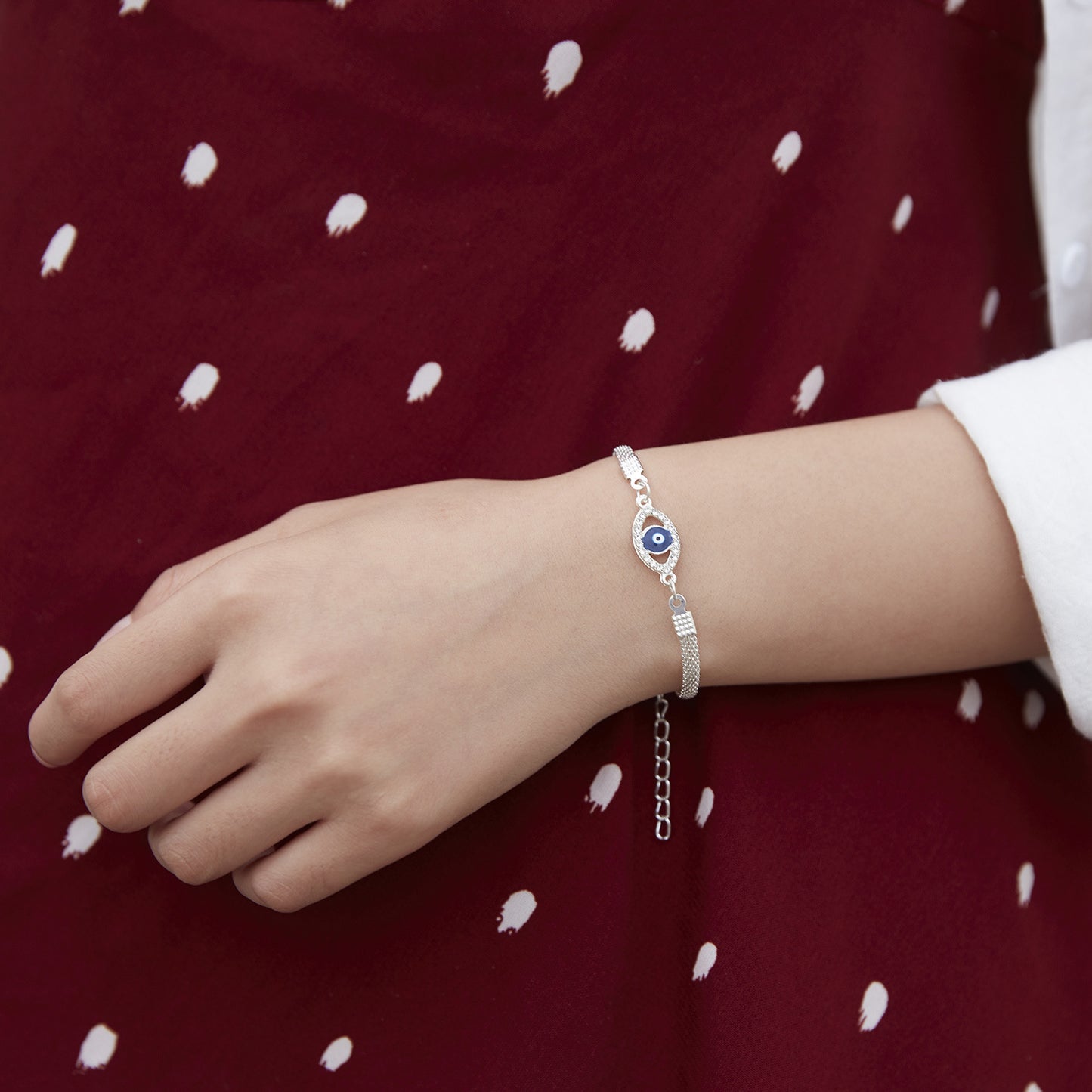 Fashion Blue Eyes Evil Palm Silver Plated Bracelet