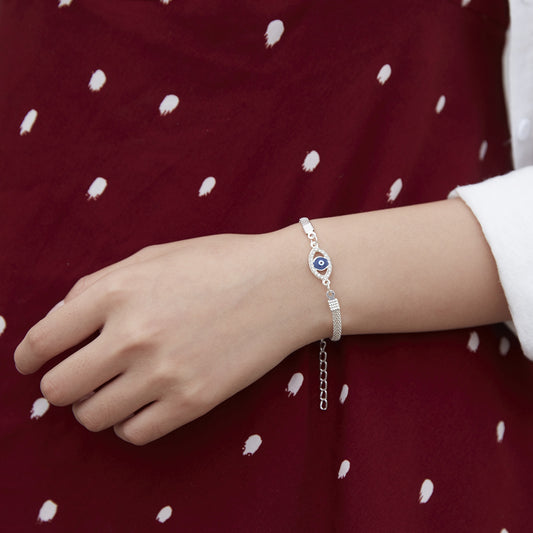 Fashion Blue Eyes Evil Palm Silver Plated Bracelet