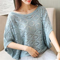 Pullover T-shirt Women Loose Openwork Knitted Top Short Sleeve Thin Blouse