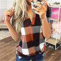 Women's New Shirt Plaid Printed V-Neck Short-Sleeved Shirt T-Shirt Women