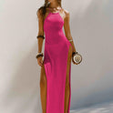 Double-sided High Slit Sling Beautiful Back Knitted Dress