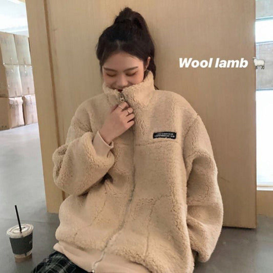 Stand Collar Lamb Plush Thickened Coat