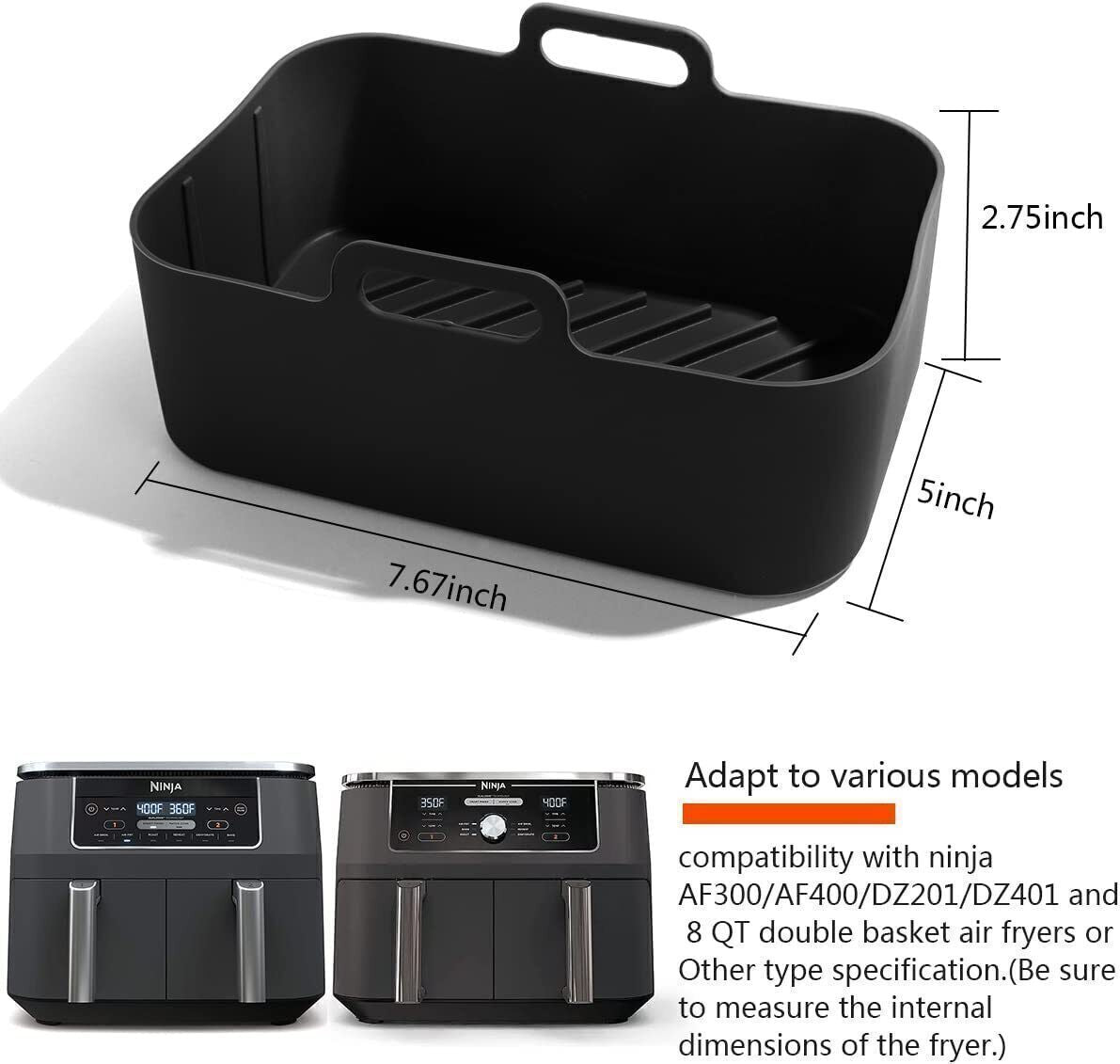 2 PCS Air Fryer Silica Gel Baking Pan Dual Basket Liner Handle Baking Oven New