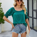 Loose Design Casual Short Sleeve Fashion Square Collar T-shirt