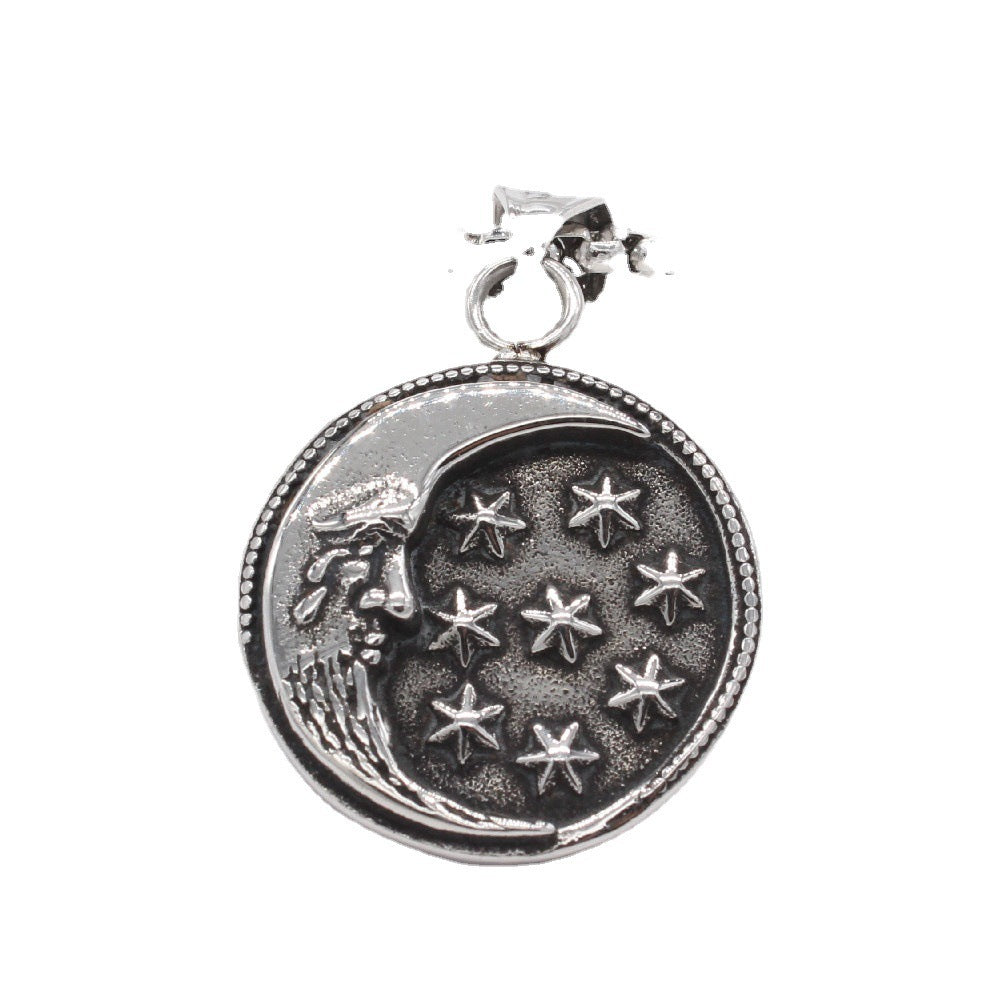 Personality Retro Star Moon Titanium Steel Pendant